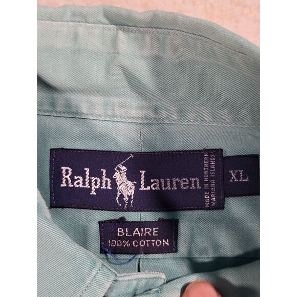 Ralph Lauren Blaire Button Up Shirt Men Sz XL Green Short sleeve Cotton - Picture 7 of 7